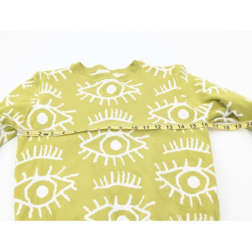 Lizette Collection Green White Evil Eye Art-to-Wear Pullover Sweater Size Small - Picture 3 of 6
